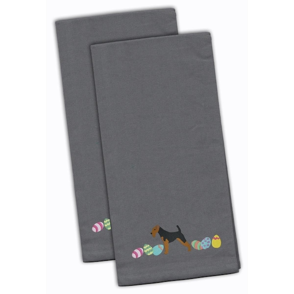 Carolines Treasures Welsh Terrier Easter Gray Embroidered Kitchen Towel - CK1693GYTWE