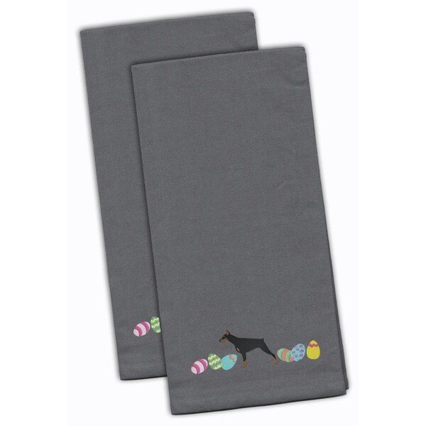 Carolines Treasures Doberman Pinscher Easter Gray Embroidered Kitchen Towel - CK1633GYTWE