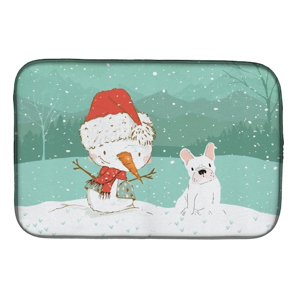 Carolines Treasures White French Bulldog Snowman Christmas Dish Drying Mat - CK2088DDM