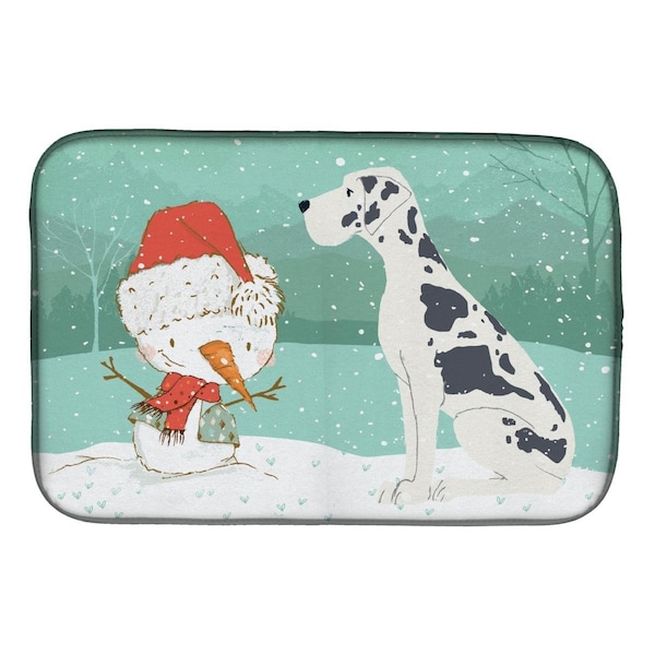 Carolines Treasures Harlequin Great Dane Snowman Christmas Dish Drying Mat - CK2042DDM