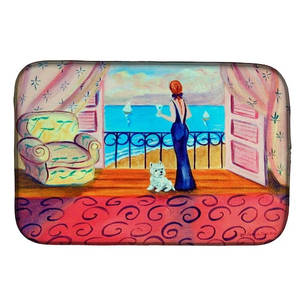 Carolines Treasures Westie With Mom & a View Dish Drying Mat - 7125DDM
