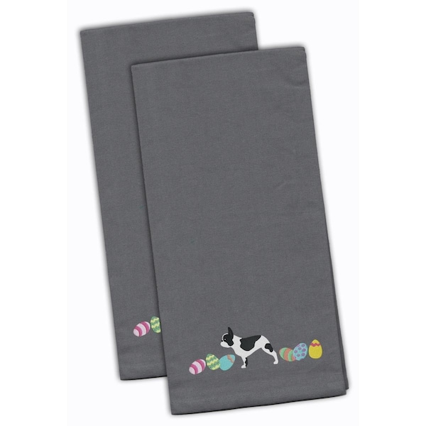 Carolines Treasures French Bulldog Easter Gray Embroidered Kitchen Towel - CK1642GYTWE