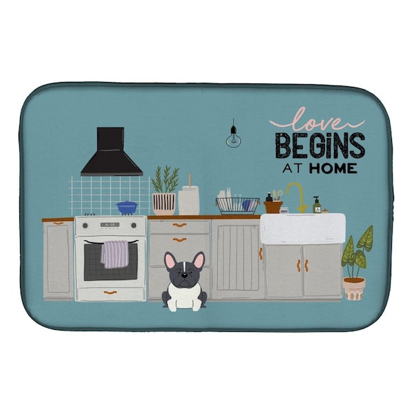 Carolines Treasures 14 x 21 in. Black White French Bulldog Kitchen Scene Dish Drying Mat - CK7716DDM