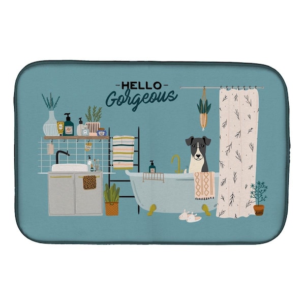 Carolines Treasures 14 x 21 in. Smooth Fox Terrier in Bathtub Dish Drying Mat - CK7520DDM