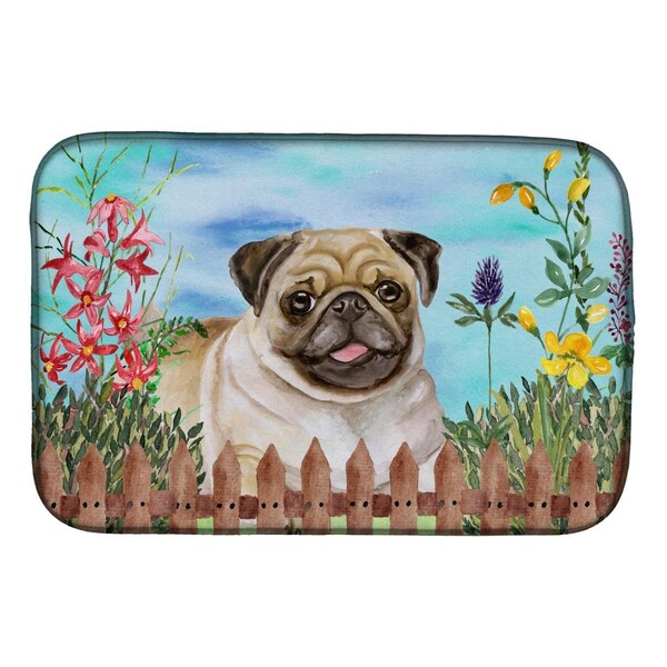 Carolines Treasures Fawn Pug Spring Dish Drying Mat - CK1280DDM