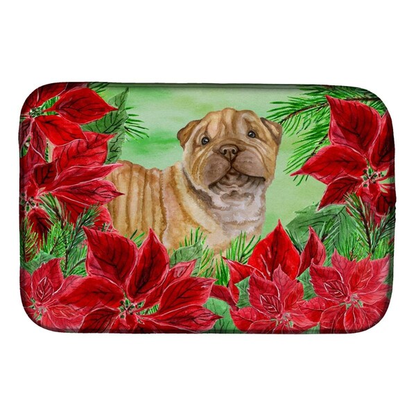 Carolines Treasures Shar Pei Puppy Poinsettas Dish Drying Mat - CK1366DDM