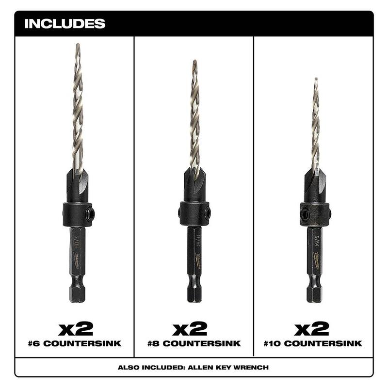 Juego de avellanador de madera Milwaukee #6/#8/#10 (6 piezas) - 48-13-5003-48-13-5003