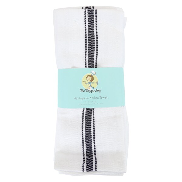 Monarch Herringbone Tea Towels Black Stripe , 12PK - SC-HTBK-24