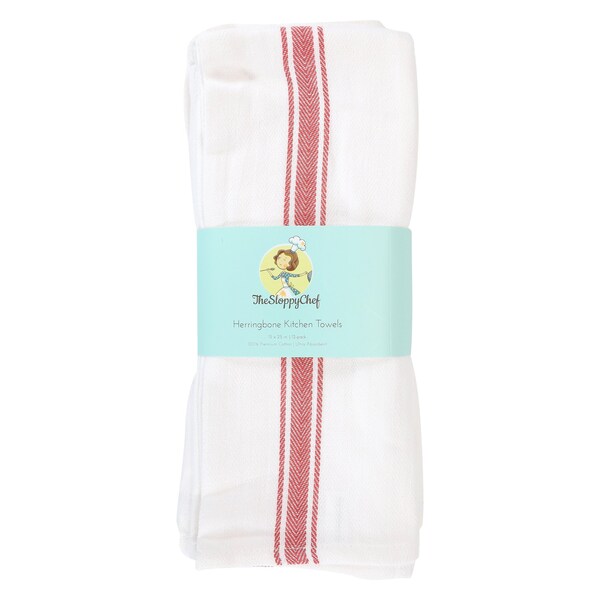 Monarch Herringbone Tea Towels  Red Stripe , 12PK - SC-HTRD-24
