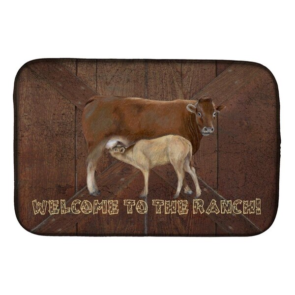 Carolines Treasures Welcome to the Ranch With the Cow & Baby Dish Drying Mat - SB3084DDM