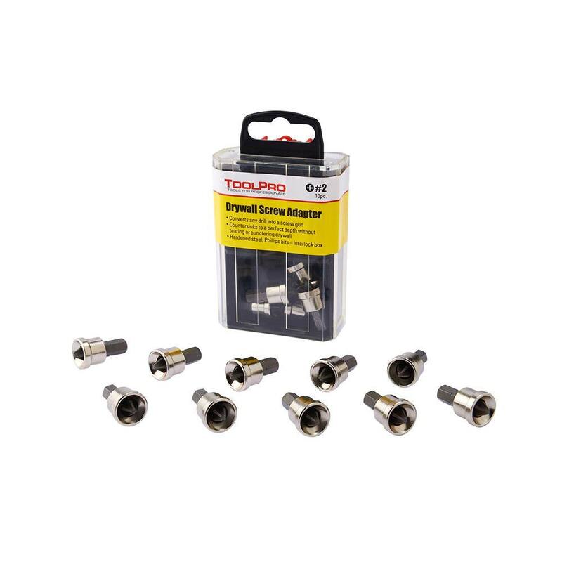 Adaptadores de tornillos de tablaroca de acero de aleación ToolPro 2 Phillips en caja de almacenamiento entrelazada (paquete de 10) - TP02155