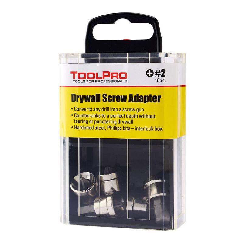 Adaptadores de tornillos de tablaroca de acero de aleación ToolPro 2 Phillips en caja de almacenamiento entrelazada (paquete de 10) - TP02155