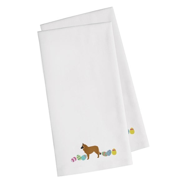 Carolines Treasures Belgian Sheepdog Easter White Embroidered Kitchen Towel - CK1607WHTWE