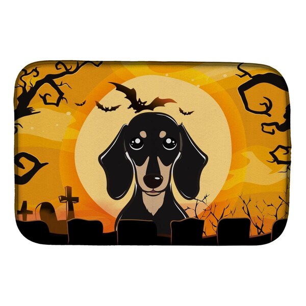 Carolines Treasures Halloween Smooth Black & Tan Dachshund Dish Drying Mat - BB1773DDM