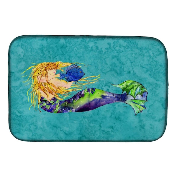 Carolines Treasures Blonde Mermaid on Teal Dish Drying Mat - 8724DDM