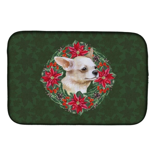 Carolines Treasures Chihuahua Leg Up Poinsetta Wreath Dish Drying Mat - CK1563DDM