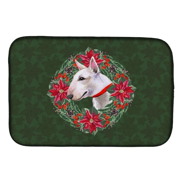 Carolines Treasures Bull Terrier Poinsetta Wreath Dish Drying Mat - CK1559DDM