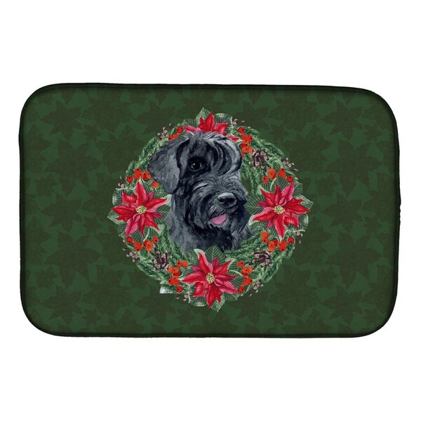Carolines Treasures Giant Schnauzer Poinsetta Wreath Dish Drying Mat - CK1526DDM