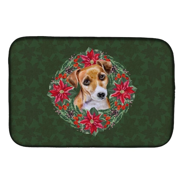 Carolines Treasures Jack Russell Terrier No.2 Poinsetta Wreath Dish Drying Mat - CK1579DDM
