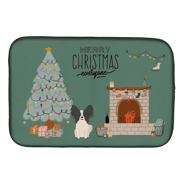 Carolines Treasures 14 x 21 in. Black White Papillon Christmas Everyone Dish Drying Mat - CK7639DDM