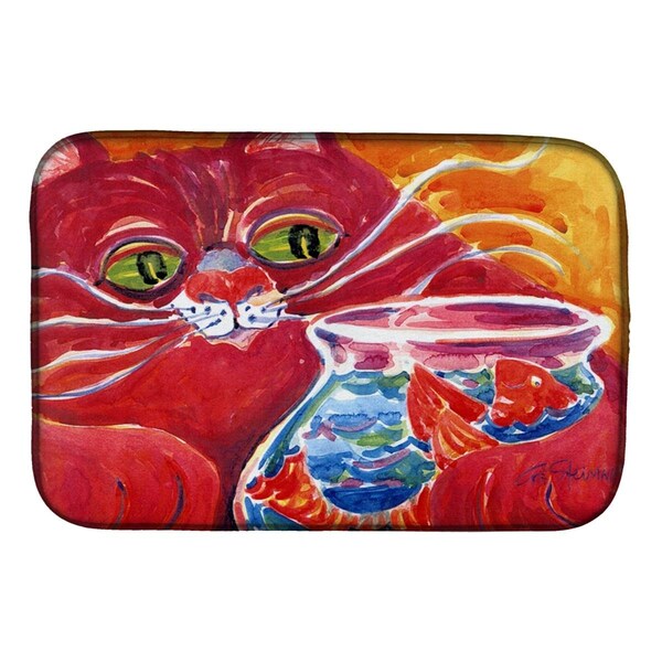 Carolines Treasures Big Red Cat at the Fishbowl Dish Drying Mat - 6048DDM