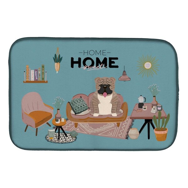 Carolines Treasures 14 x 21 in. Grey Brindle English Bulldog Sweet Home Dish Drying Mat - CK7971DDM
