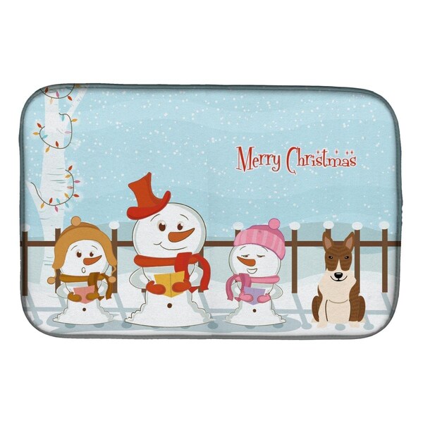 Carolines Treasures Merry Christmas Carolers Bull Terrier Brindle Dish Drying Mat - BB2468DDM