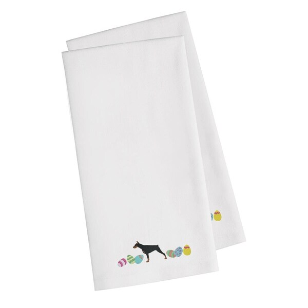 Carolines Treasures Doberman Pinscher Easter White Embroidered Kitchen Towel - CK1633WHTWE