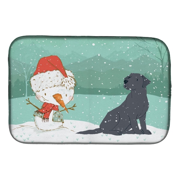 Carolines Treasures Black Labrador Snowman Christmas Dish Drying Mat - CK2047DDM