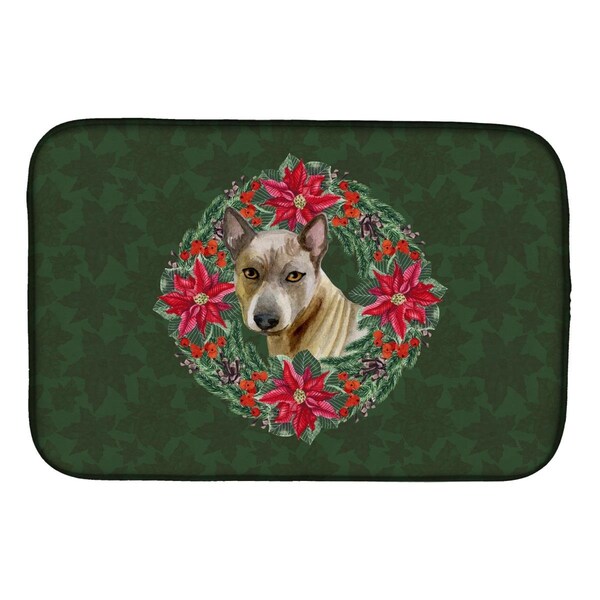 Carolines Treasures Thai Ridgeback Poinsetta Wreath Dish Drying Mat - CK1546DDM