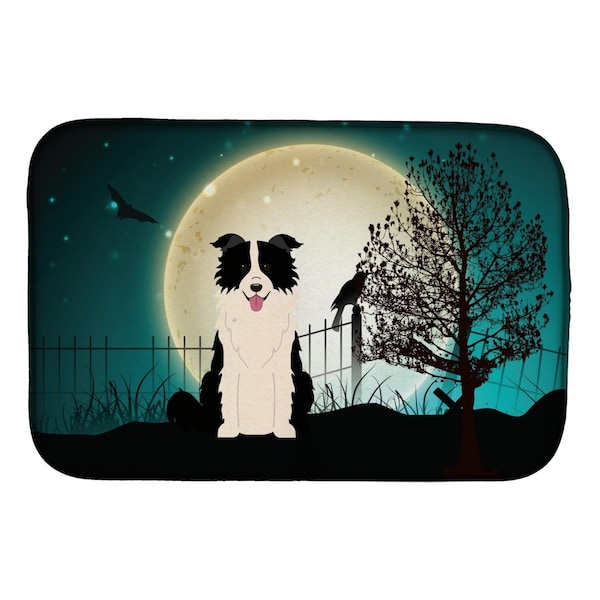 Carolines Treasures Halloween Scary Border Collie Black & White Dish Drying Mat - BB2308DDM