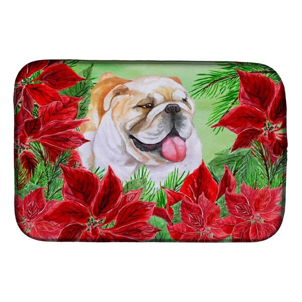 Carolines Treasures English Bulldog Poinsettas Dish Drying Mat - CK1288DDM