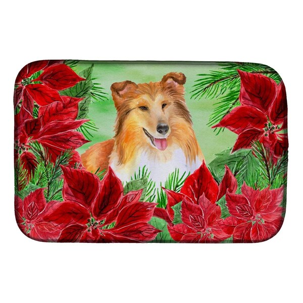 Carolines Treasures Sheltie Poinsettas Dish Drying Mat - CK1367DDM
