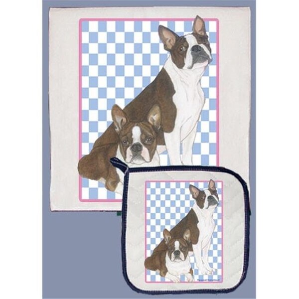 Pipsqueak Productions Pipsqueak Productions DP919B Boston Terrier Dish Towel And Pot Holder Set - DP919B