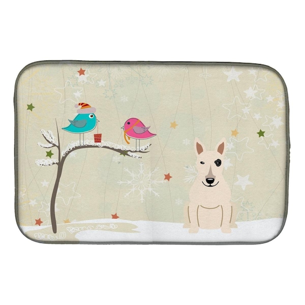 Carolines Treasures Christmas Presents Between Friends Bull Terrier White Dish Drying Mat - BB2610DDM