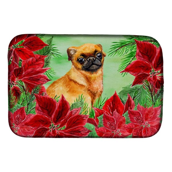 Carolines Treasures Small Brabant Griffon Poinsettas Dish Drying Mat - CK1315DDM