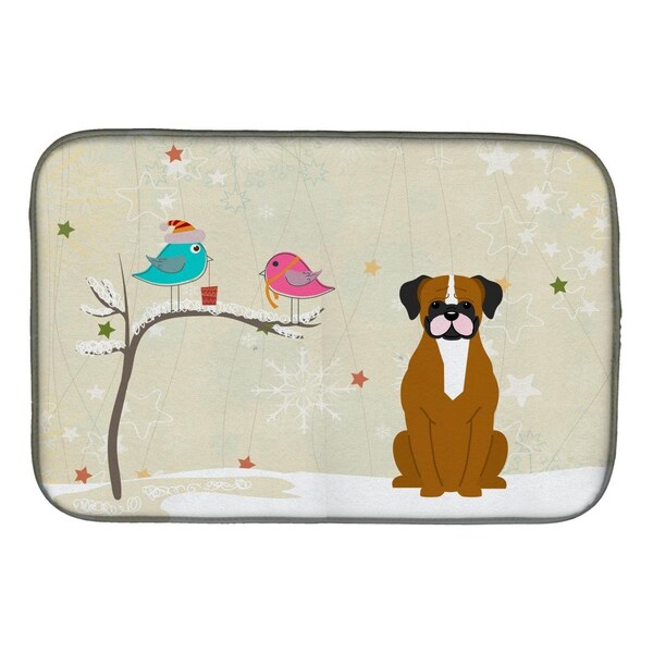 Carolines Treasures Christmas Presents Between Friends Flashy Fawn Boxer Dish Drying Mat - BB2588DDM