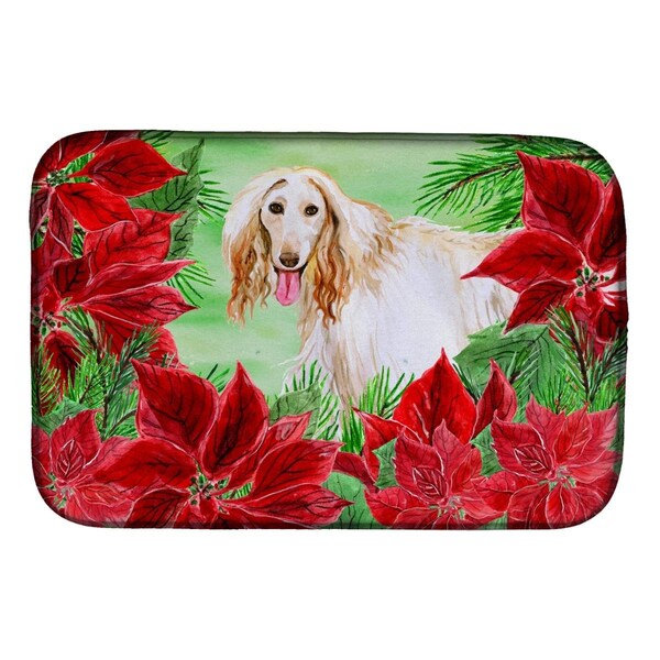 Carolines Treasures Afghan Hound Poinsettas Dish Drying Mat - CK1350DDM