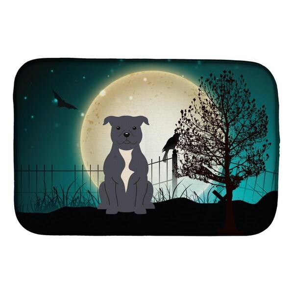 Carolines Treasures Halloween Scary Staffordshire Bull Terrier Blue Dish Drying Mat - BB2236DDM