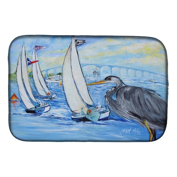 Carolines Treasures Blue Heron Sailboats Dog River Bridge Dish Drying Mat - JMK1001DDM