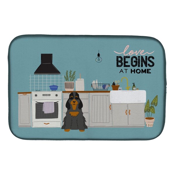 Carolines Treasures 14 x 21 in. Black Tan Cocker Spaniel Kitchen Scene Dish Drying Mat - CK7797DDM