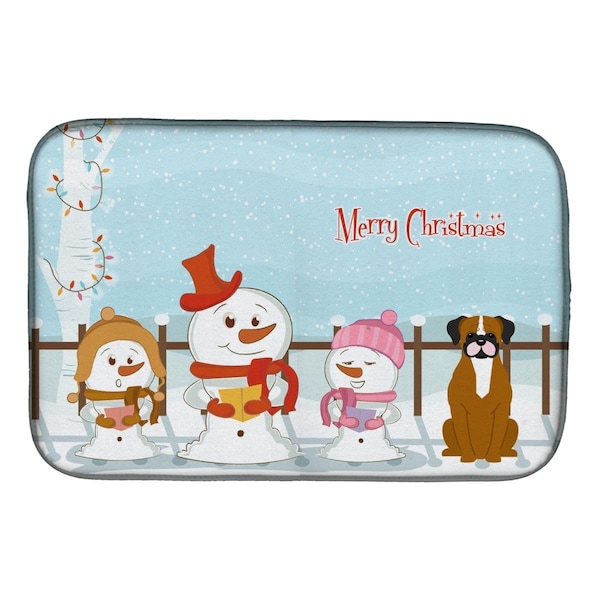 Carolines Treasures Merry Christmas Carolers Flashy Fawn Boxer Dish Drying Mat - BB2447DDM