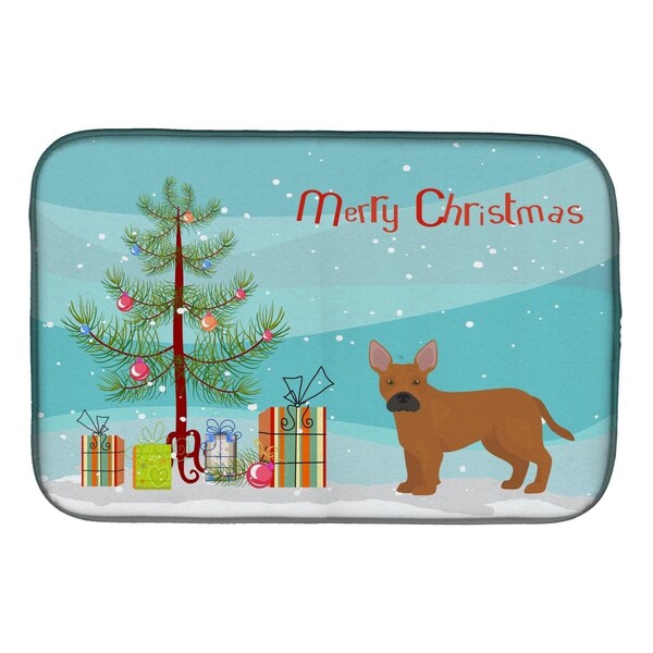 Carolines Treasures Tan French Bulldog Pit Bull Mix Christmas Tree Dish Drying Mat - CK3828DDM