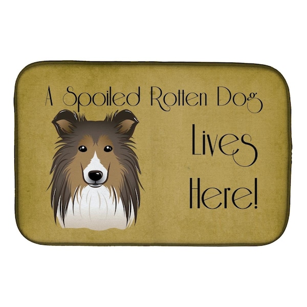 Carolines Treasures Sheltie Spoiled Dog Lives Here Dish Drying Mat - BB1490DDM