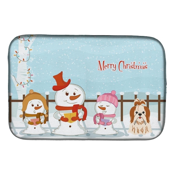Carolines Treasures Merry Christmas Carolers Shih Tzu Red White Dish Drying Mat - BB2418DDM