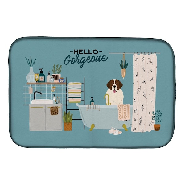 Carolines Treasures 14 x 21 in. Moscow Watchdog in Bathtub Dish Drying Mat - CK7449DDM