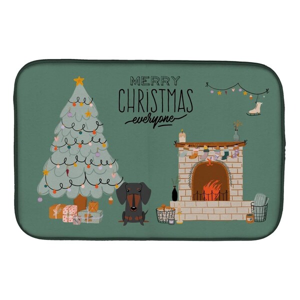 Carolines Treasures 14 x 21 in. Black Tan Dachshund Christmas Everyone Dish Drying Mat - CK7695DDM