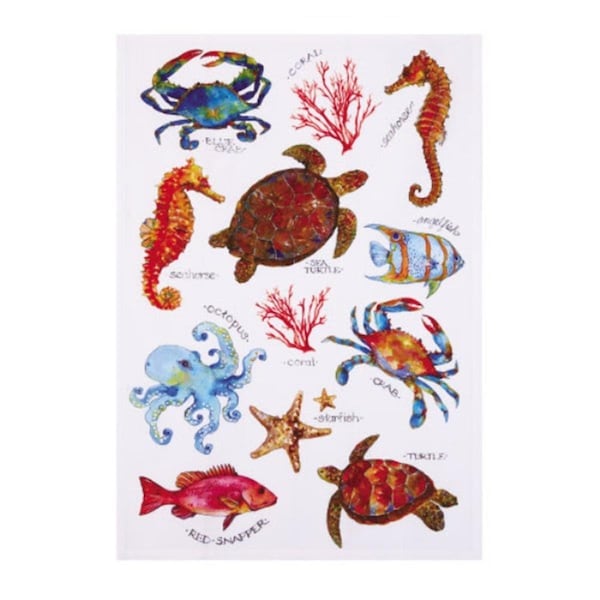Tarifa 18 x 25 in. Field Guide Sealife Kitchen Towel, 4PK - TA3686215