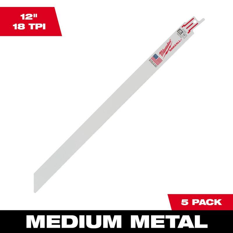Cuchillas para sierra reciproca Milwaukee de metal mediano de 12 pulgadas y 18 TPI (5 piezas) - 48-00-5189