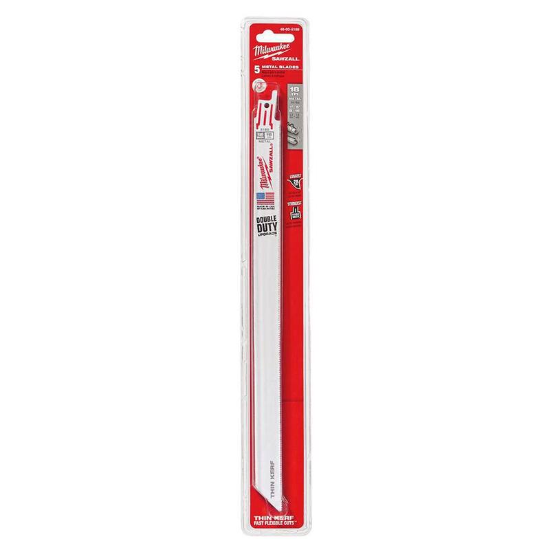 Cuchillas para sierra reciproca Milwaukee de metal mediano de 12 pulgadas y 18 TPI (5 piezas) - 48-00-5189